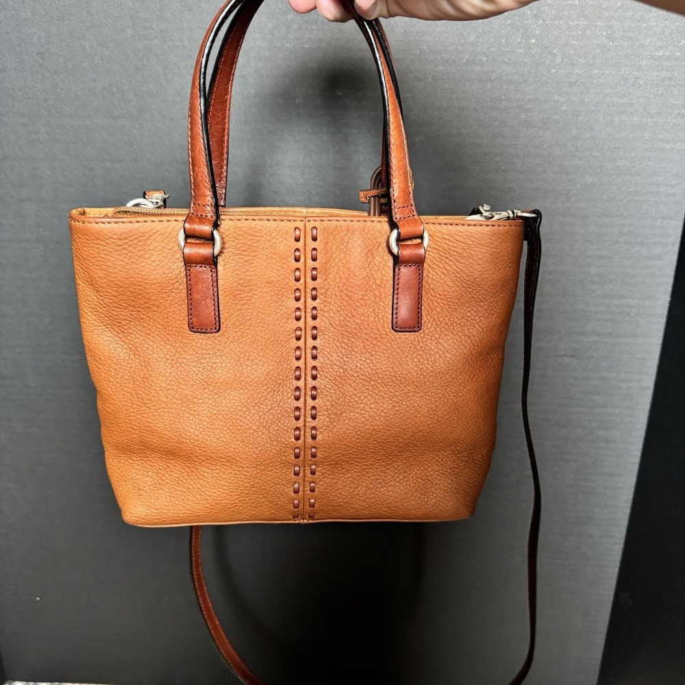 Vintage Fossil Leather Purse Tan & Brown ~ Handle & Crossbody Strap